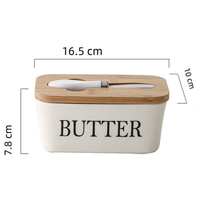 Mantegueira de Cerâmica com Tampa de Bambu para Preservação de Manteiga