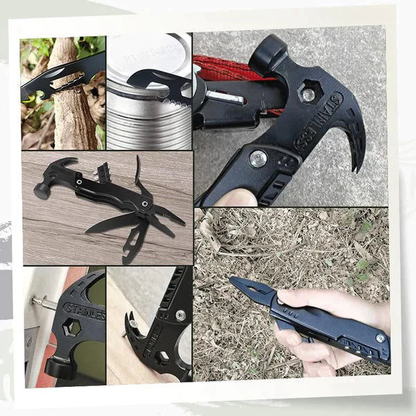 Martelo de Aço Multifuncional 16 em 1 com Acessórios e Ferramentas Integradas