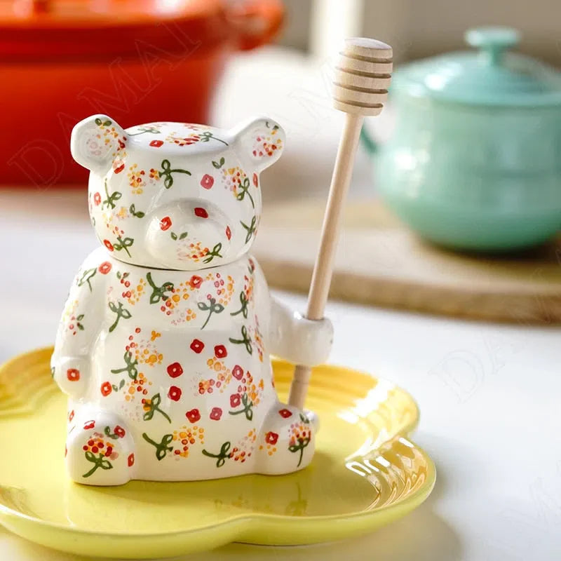 Meladeira de Cerâmica Urso Doce - Feita à Mão, Ideal para Servir Mel