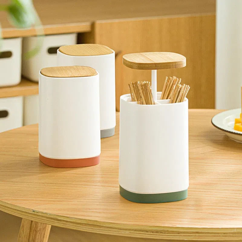 Organizador Automático com Tampa de Bambu para Objetos
