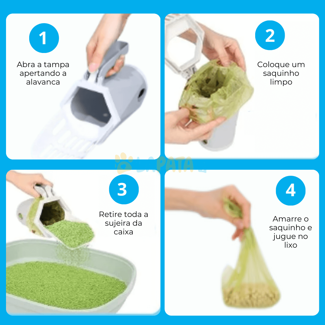 Pá para Catação de Fezes de Gato com Brinde: 1 Rolo de Sacos para Descarte