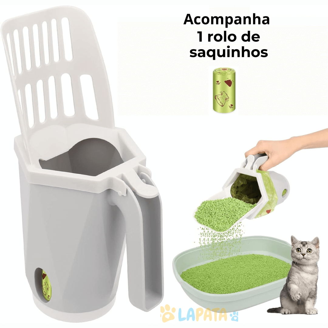 Pá para Catação de Fezes de Gato com Brinde: 1 Rolo de Sacos para Descarte