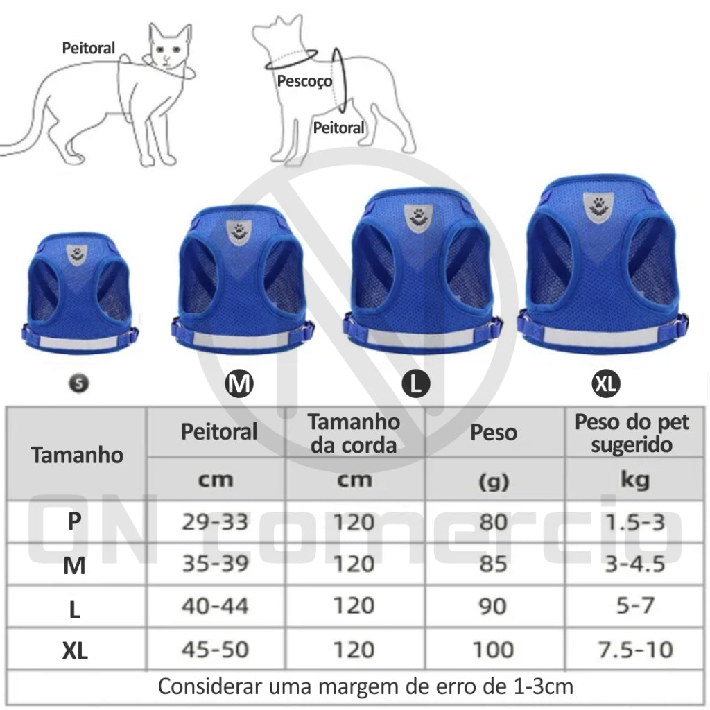 Peitoral Ajustável para Gatos com Guia Inclusa - Conforto e Segurança