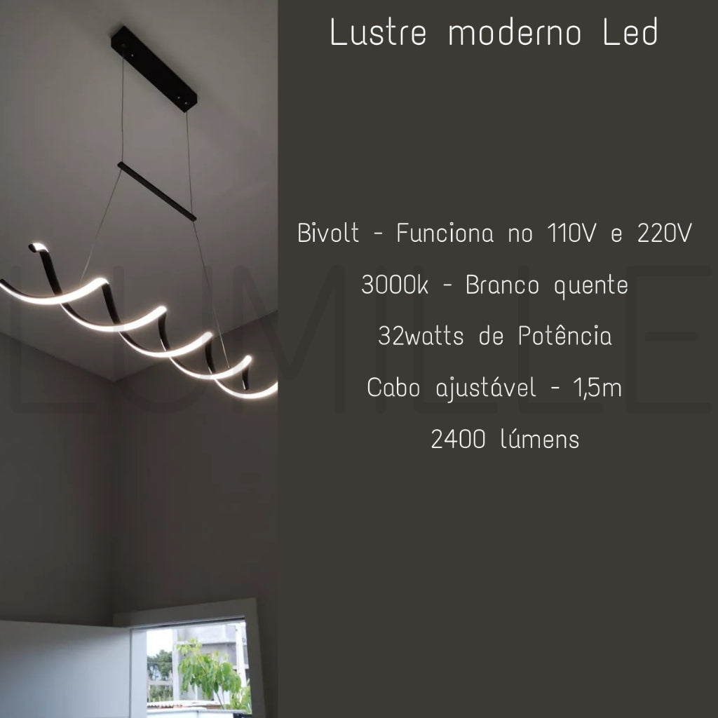 Pendente LED Preto e Dourado para Lustre de Sala de Jantar - Decoração Elegante