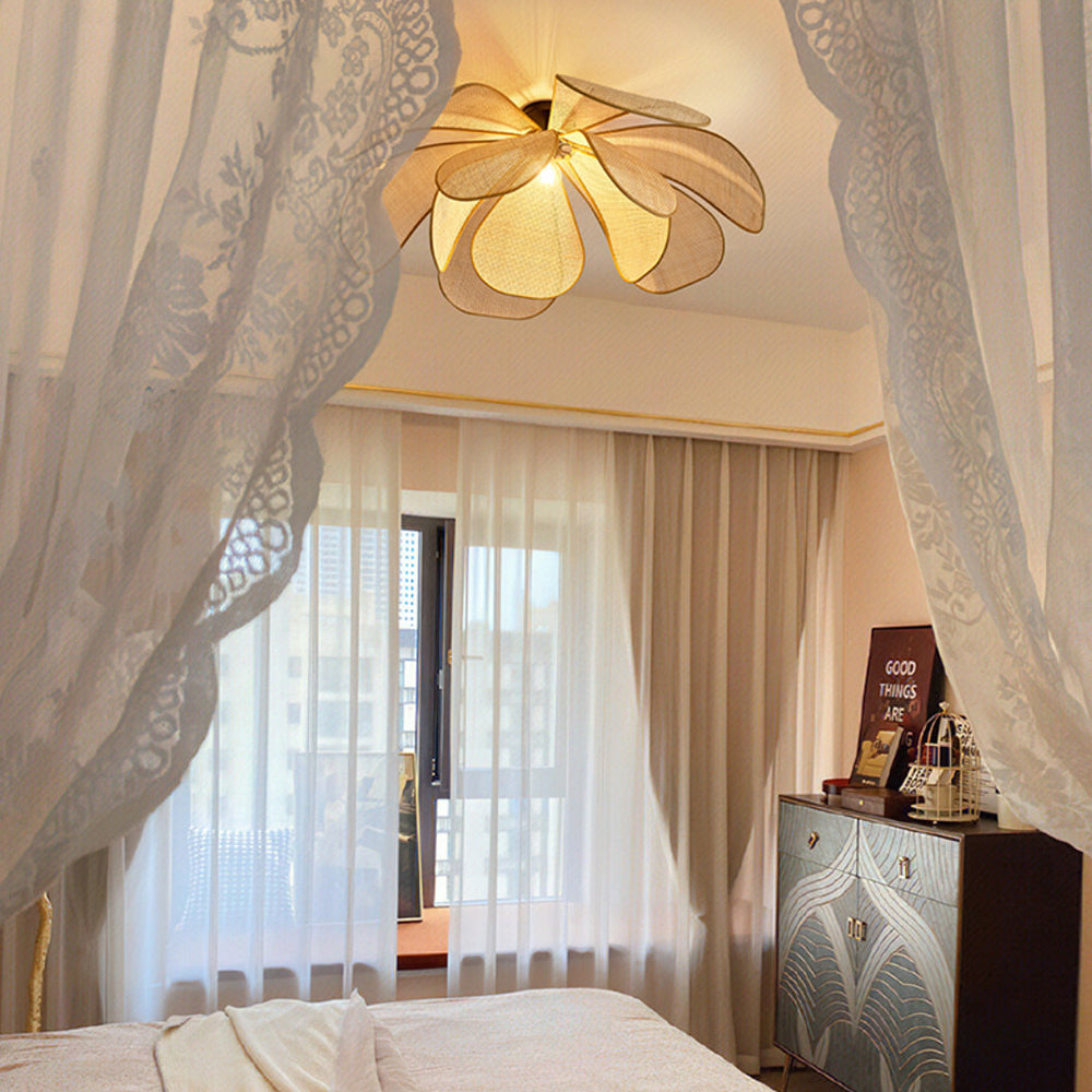 Pendente Rústico de Rattan em Forma de Pétala - Luminária Decorativa