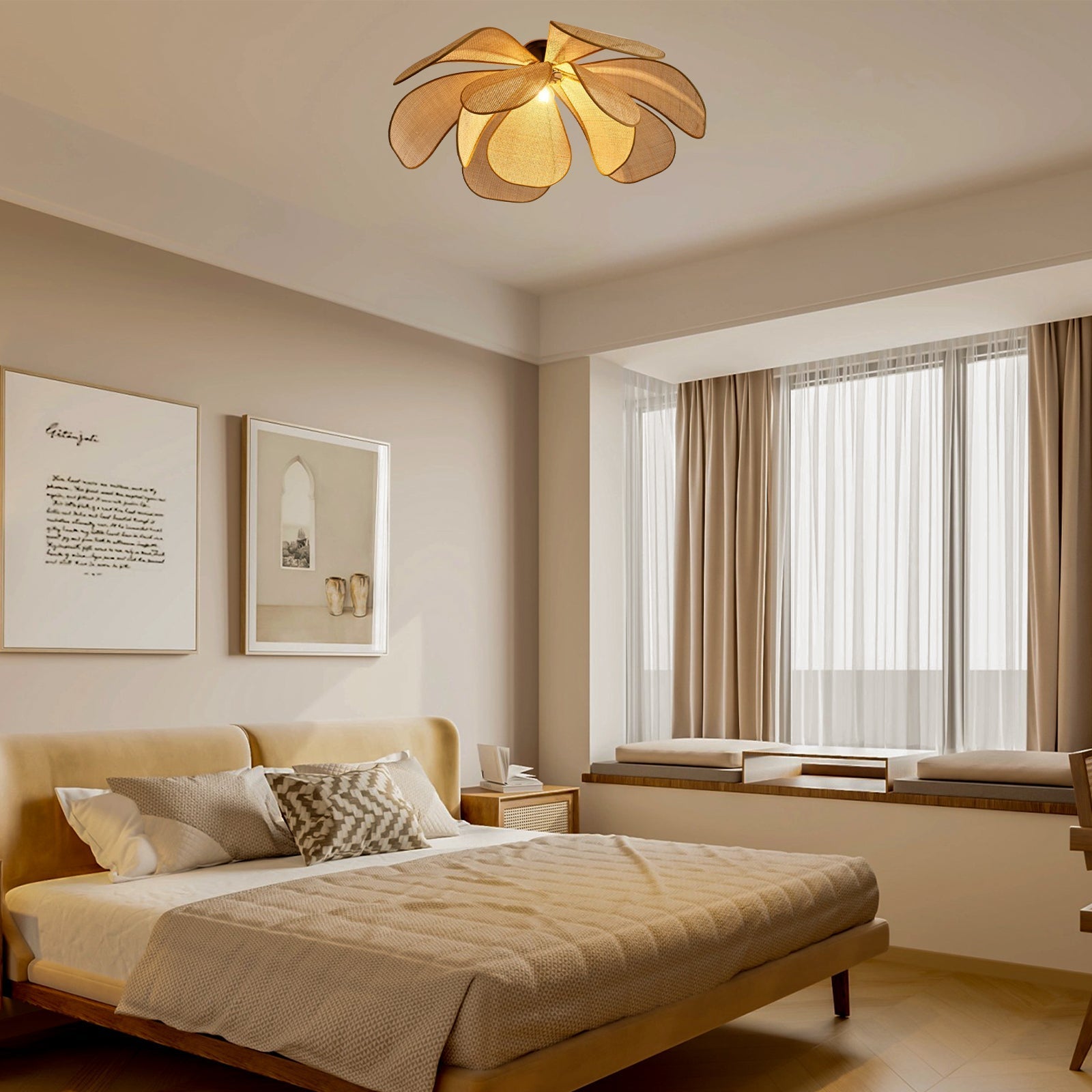 Pendente Rústico de Rattan em Forma de Pétala - Luminária Decorativa