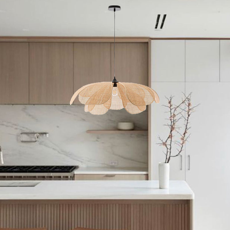 Pendente Rústico de Rattan em Forma de Pétala - Luminária Decorativa