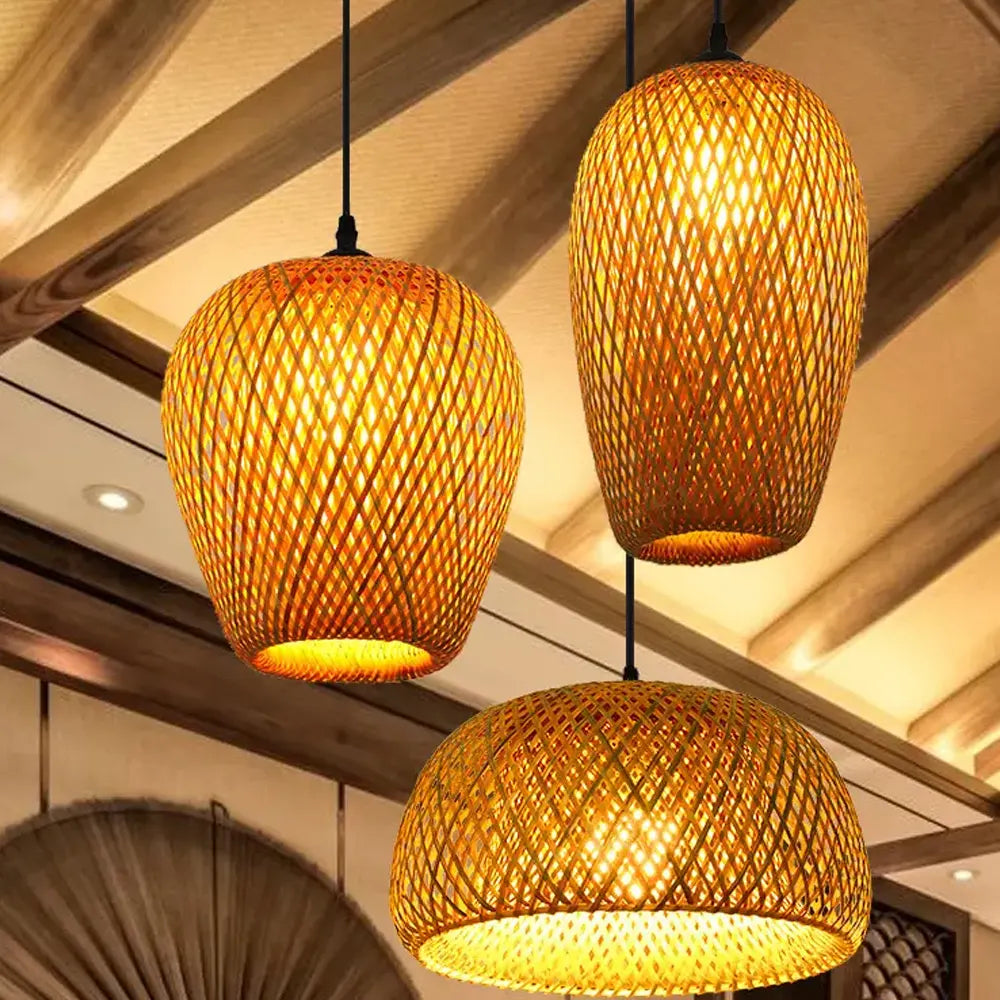 Pendente de Bambu Natural para Iluminação Decorativa