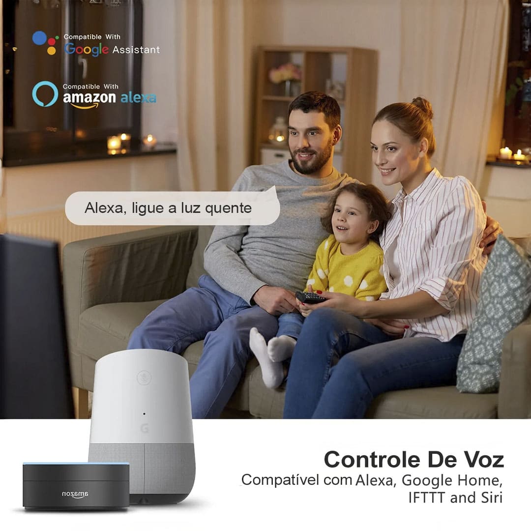 Luminária de Teto Plafon LED Redondo com Controle de Voz WIFI para Alexa e Google - Iluminação Inteligente