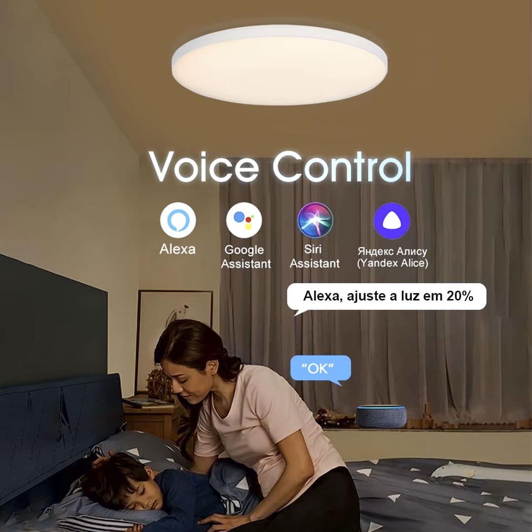 Luminária de Teto Plafon LED Redondo com Controle de Voz WIFI para Alexa e Google - Iluminação Inteligente