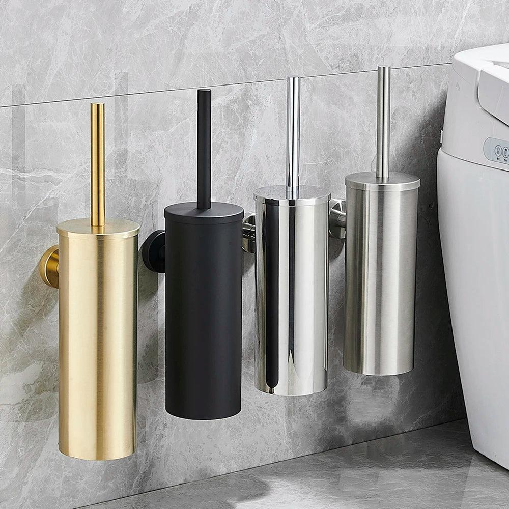 Porta Escova de Banheiro em Aço Inoxidável Escovado - Suporte Elegante e Durável