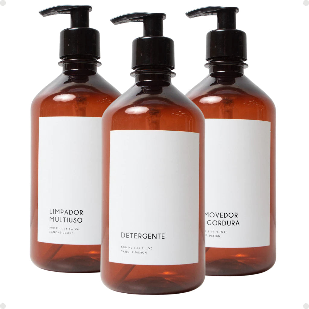 Porta Sabão Frasco Âmbar Minimalista Sanchz Design - Suporte Elegante para Sabão Líquido