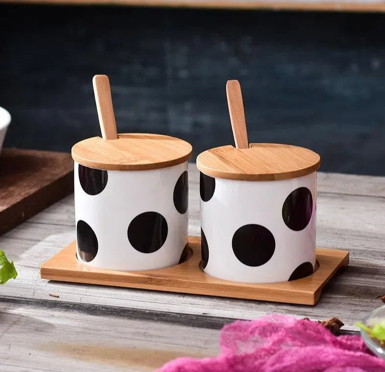 Porta Temperos de Cerâmica e Bambu Estilo Nórdico