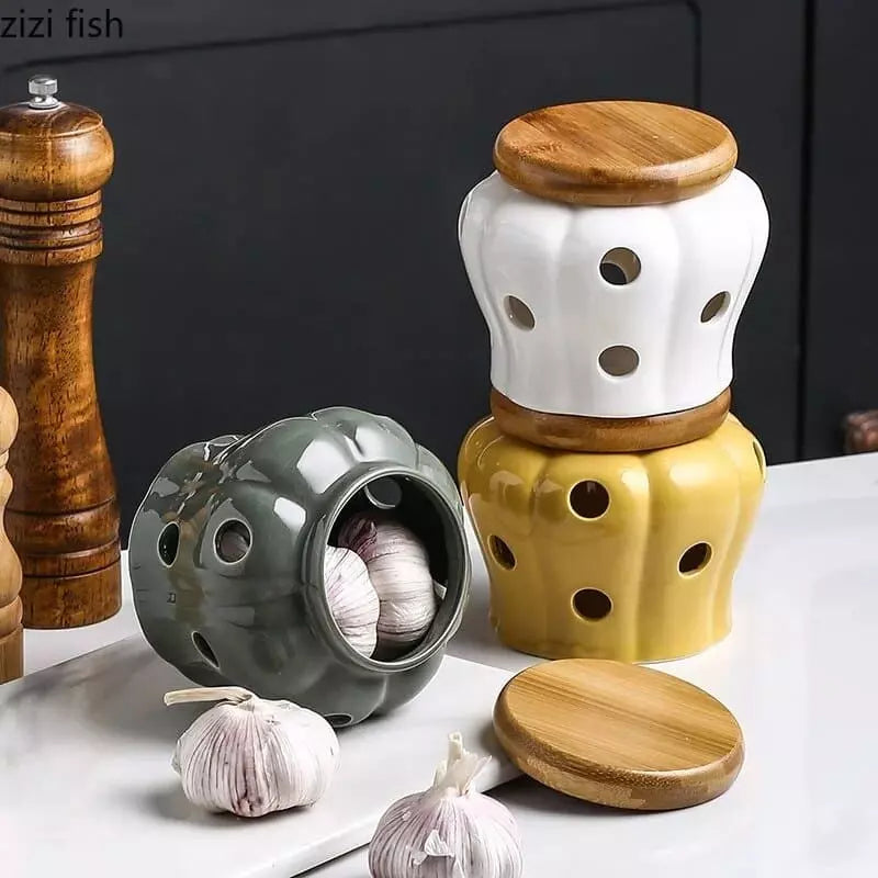 Pote de Cerâmica Decorativo com Tampa de Madeira - Ideal para Decoração de Ambientes