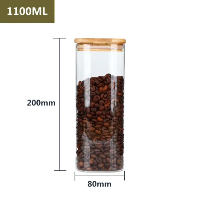 Pote de Vidro Hermético com Tampa de Madeira - Armazenamento Seguro e Estiloso