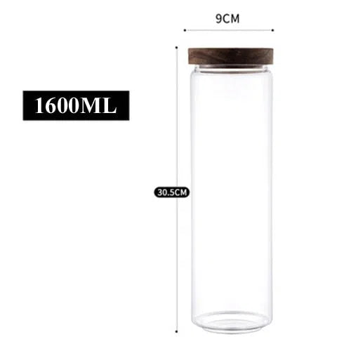 Pote de Vidro Hermético com Tampa de Madeira - Armazenamento Seguro e Estiloso