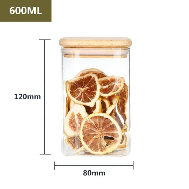 Pote de Vidro Hermético com Tampa de Madeira - Armazenamento Seguro e Estiloso