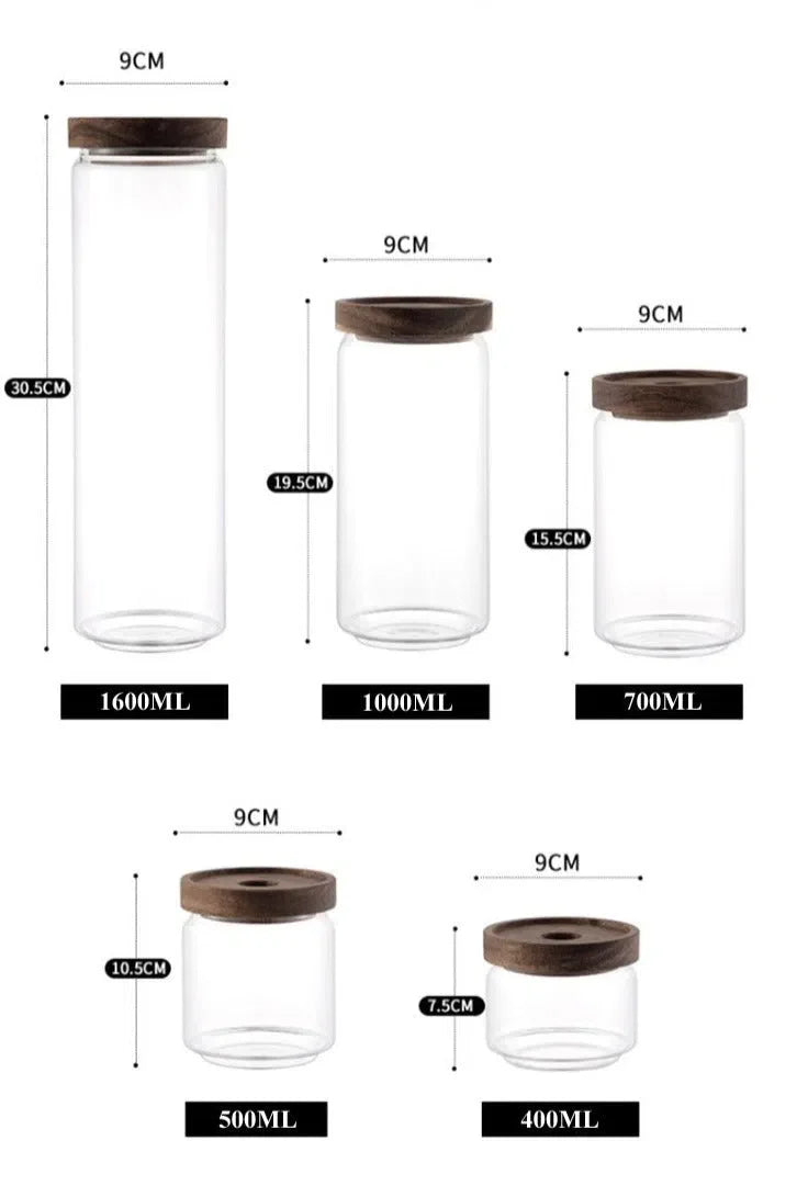 Pote de Vidro Hermético com Tampa de Madeira - Armazenamento Seguro e Estiloso