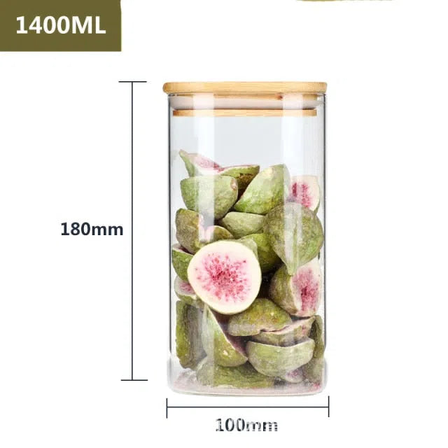 Pote de Vidro Hermético com Tampa de Madeira - Armazenamento Seguro e Estiloso