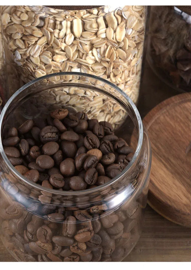 Pote de Vidro Hermético com Tampa de Madeira - Armazenamento Seguro e Estiloso