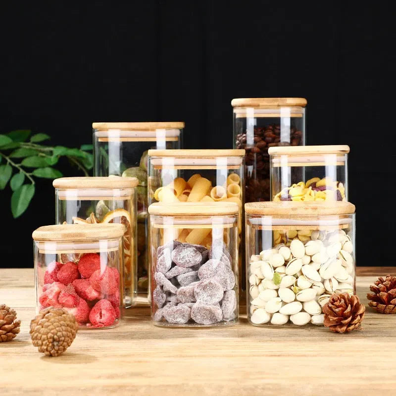 Pote de Vidro Hermético com Tampa de Madeira - Armazenamento Seguro e Estiloso