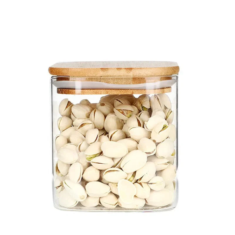 Pote de Vidro Hermético com Tampa de Madeira - Armazenamento Seguro e Estiloso