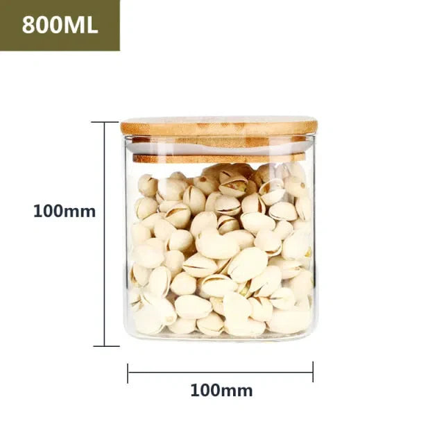 Pote de Vidro Hermético com Tampa de Madeira - Armazenamento Seguro e Estiloso