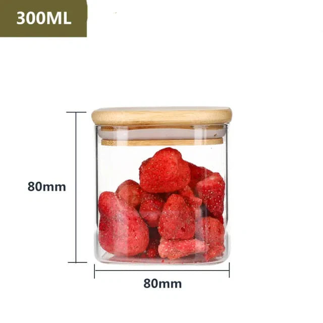 Pote de Vidro Hermético com Tampa de Madeira - Armazenamento Seguro e Estiloso