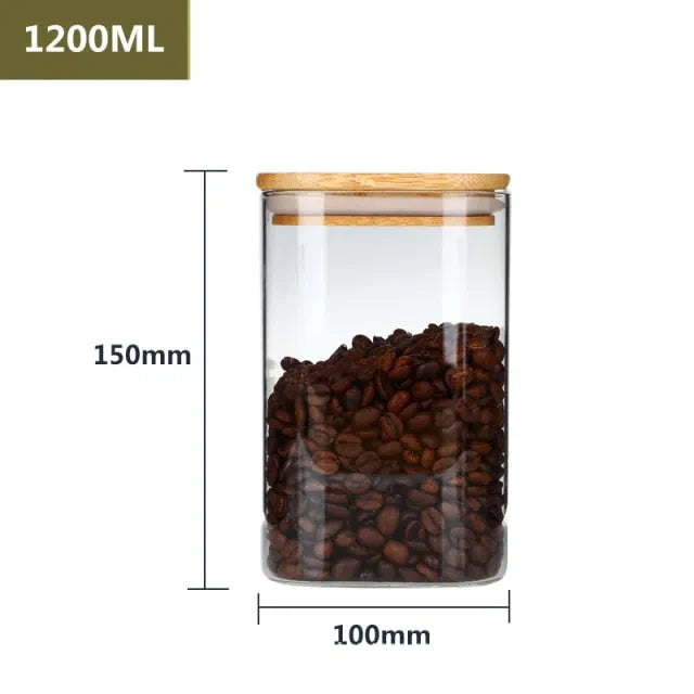 Pote de Vidro Hermético com Tampa de Madeira - Armazenamento Seguro e Estiloso