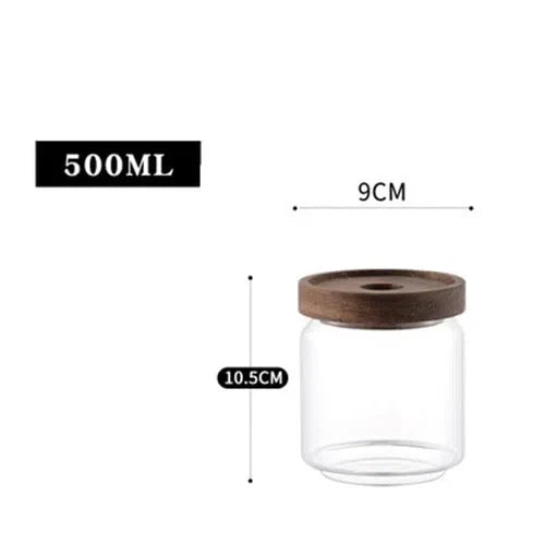 Pote de Vidro Hermético com Tampa de Madeira - Armazenamento Seguro e Estiloso