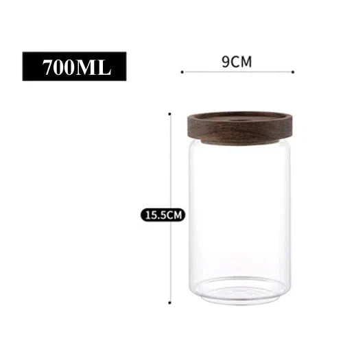 Pote de Vidro Hermético com Tampa de Madeira - Armazenamento Seguro e Estiloso
