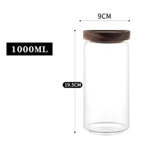 Pote de Vidro Hermético com Tampa de Madeira - Armazenamento Seguro e Estiloso