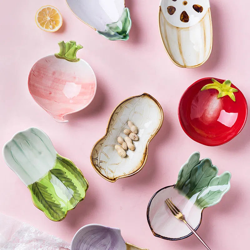 Prato de Cerâmica Decorativo com Estampa de Vegetais