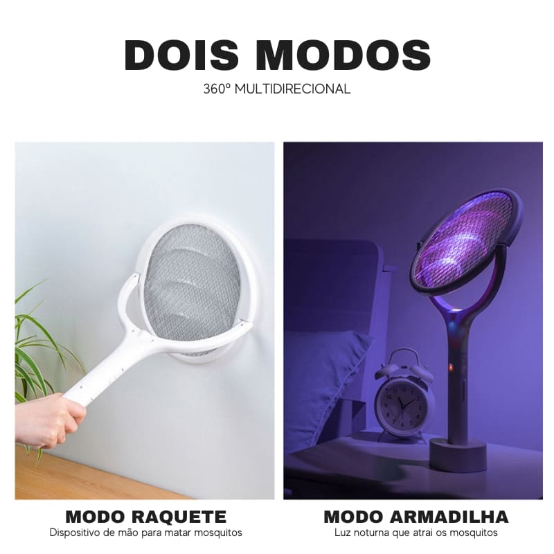 Raquete Elétrica Armadilha para Mosquitos - Inseticida Eficaz, Antimosquitos