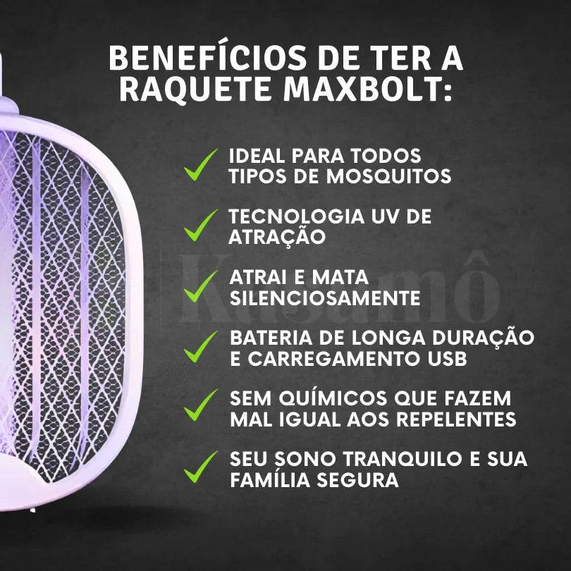 Raquete Elétrica Mata-Mosquito MaxBolt™ com Tecnologia de Ions Atrativos