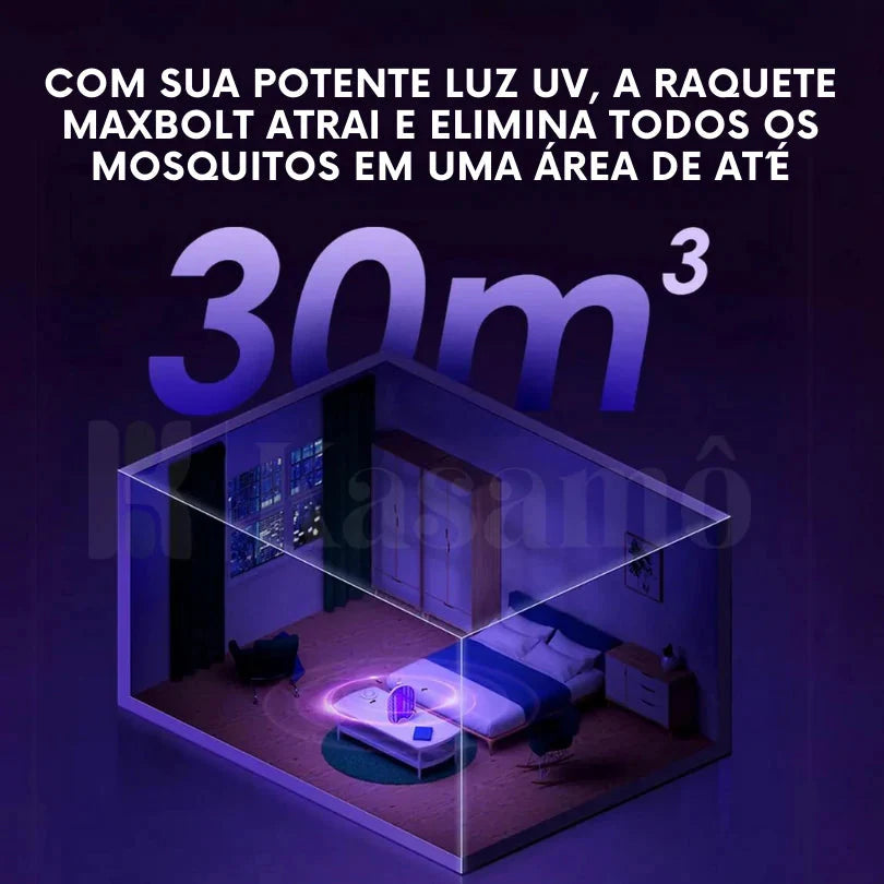 Raquete Elétrica Mata-Mosquito MaxBolt™ com Tecnologia de Ions Atrativos