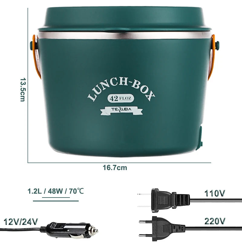 Marmita Térmica Elétrica de Aço Inoxidável 12V 24V 110V 220V para Carro, Casa, Piquenique