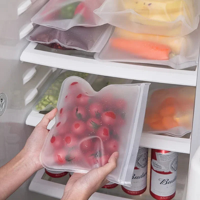 Saco de Silicone para Armazenamento de Alimentos Reutilizável e à Prova de Vazamentos