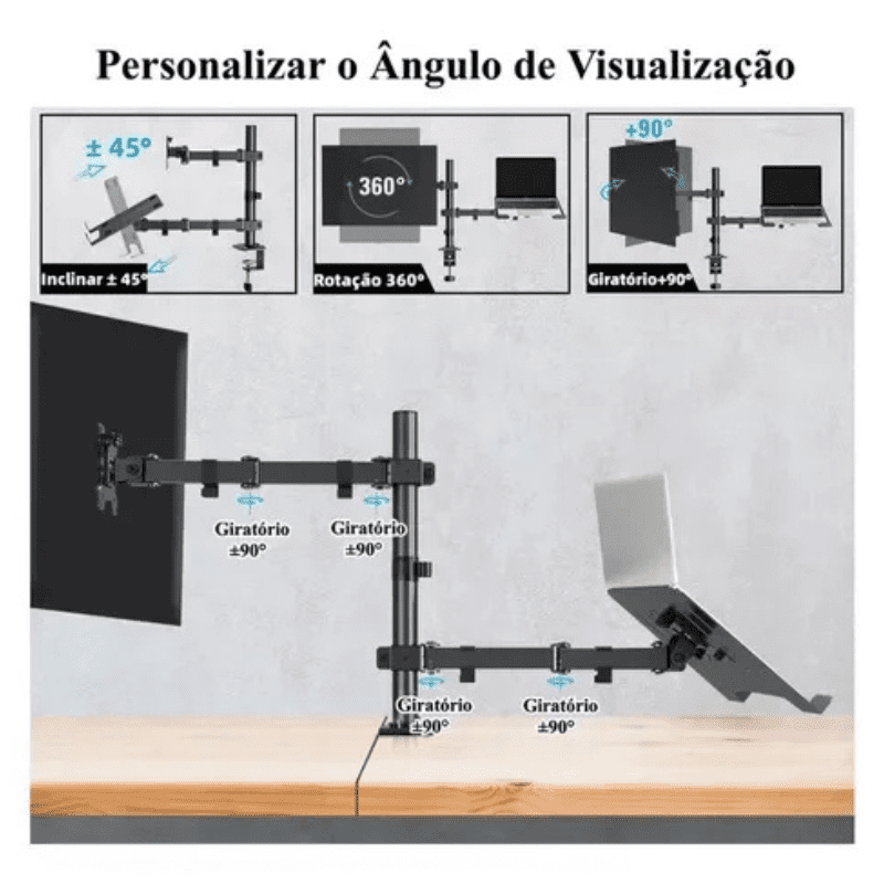 Suporte Articulado para Monitor e Notebook de Mesa - Ajustável e Ergonômico