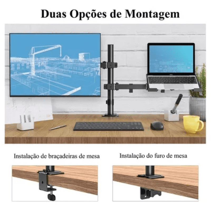 Suporte Articulado para Monitor e Notebook de Mesa - Ajustável e Ergonômico