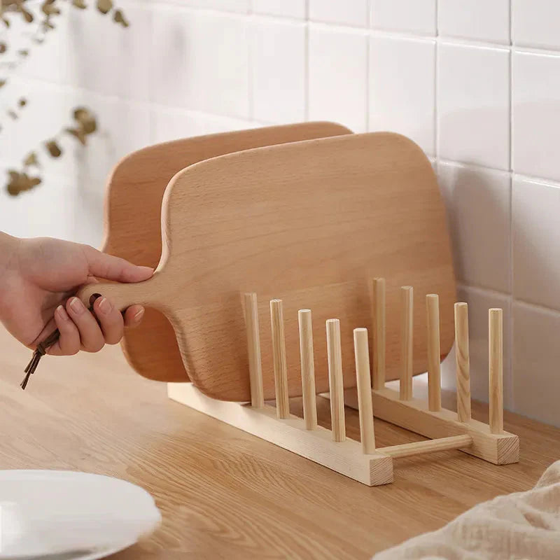 Suporte de Bambu para Pratos - Organizador de Cozinha