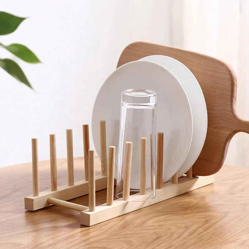 Suporte de Bambu para Pratos - Organizador de Cozinha
