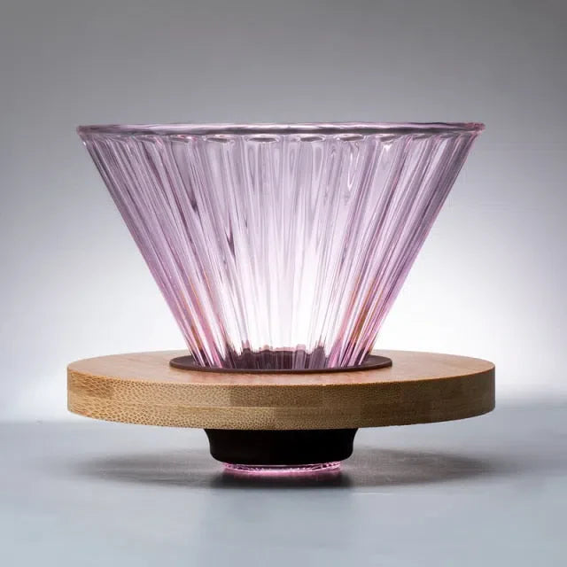 Suporte de Filtro de Café V60 em Vidro e Madeira Oliva - Acessório para Preparação de Café - Coleção Rainbow