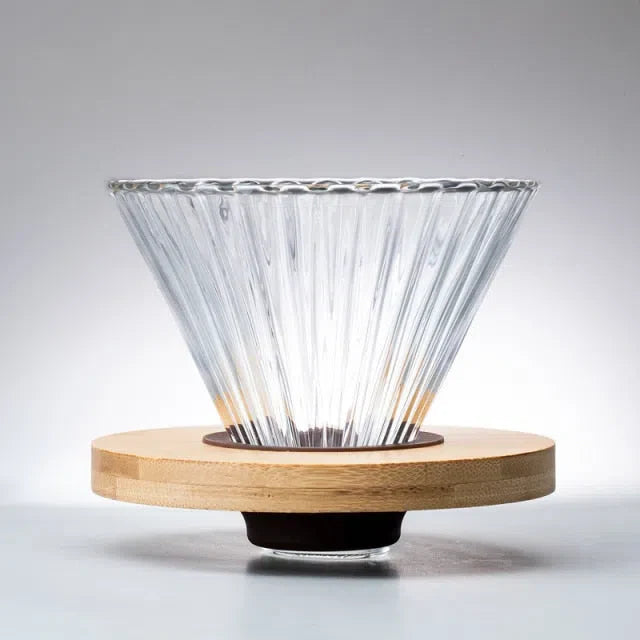 Suporte de Filtro de Café V60 em Vidro e Madeira Oliva - Acessório para Preparação de Café - Coleção Rainbow
