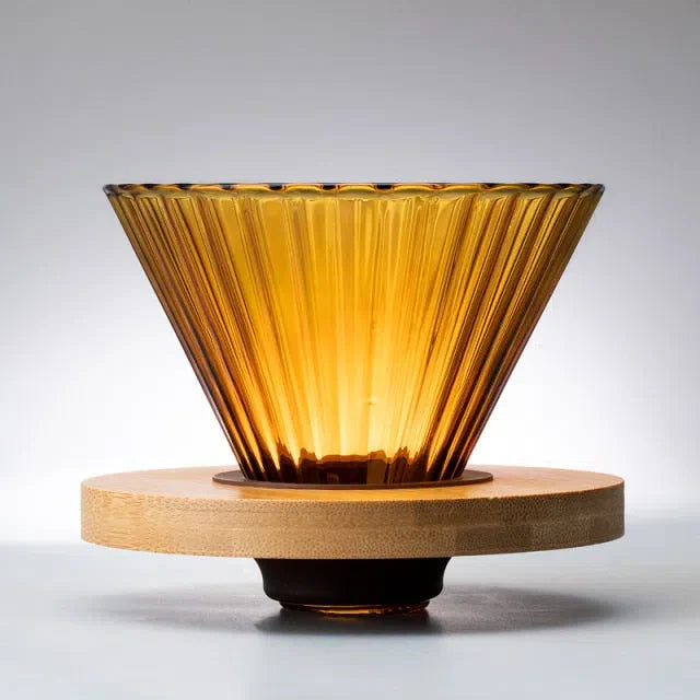 Suporte de Filtro de Café V60 em Vidro e Madeira Oliva - Acessório para Preparação de Café - Coleção Rainbow