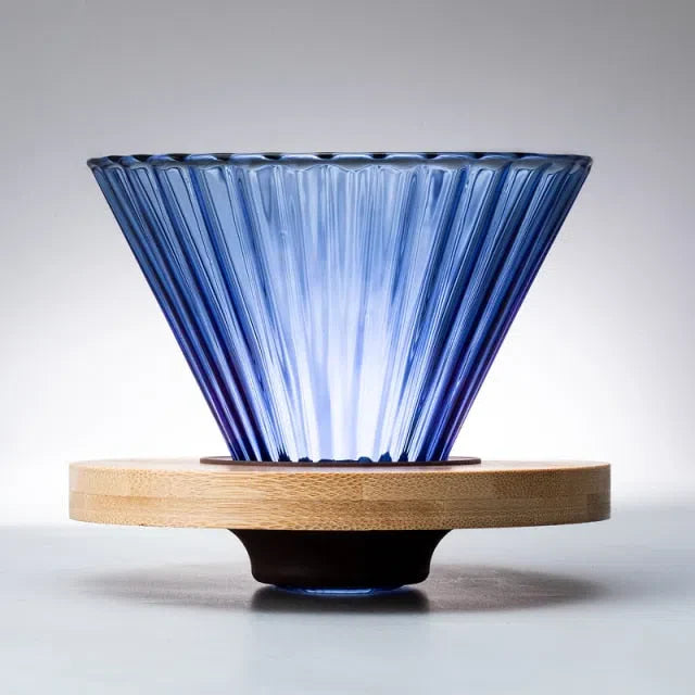 Suporte de Filtro de Café V60 em Vidro e Madeira Oliva - Acessório para Preparação de Café - Coleção Rainbow