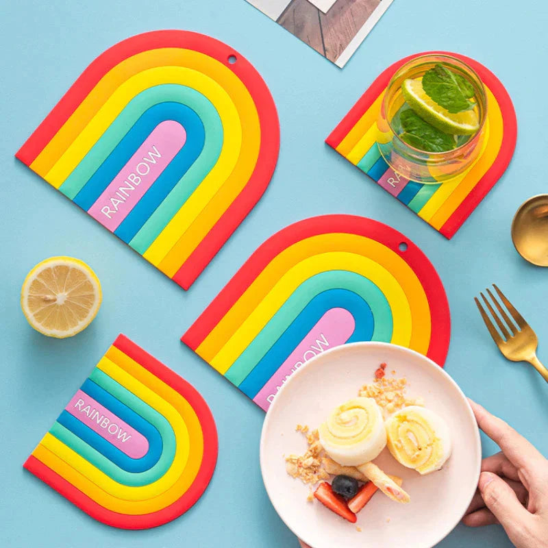 Suporte de Panela em Silicone Colorido - Design Arco-Íris
