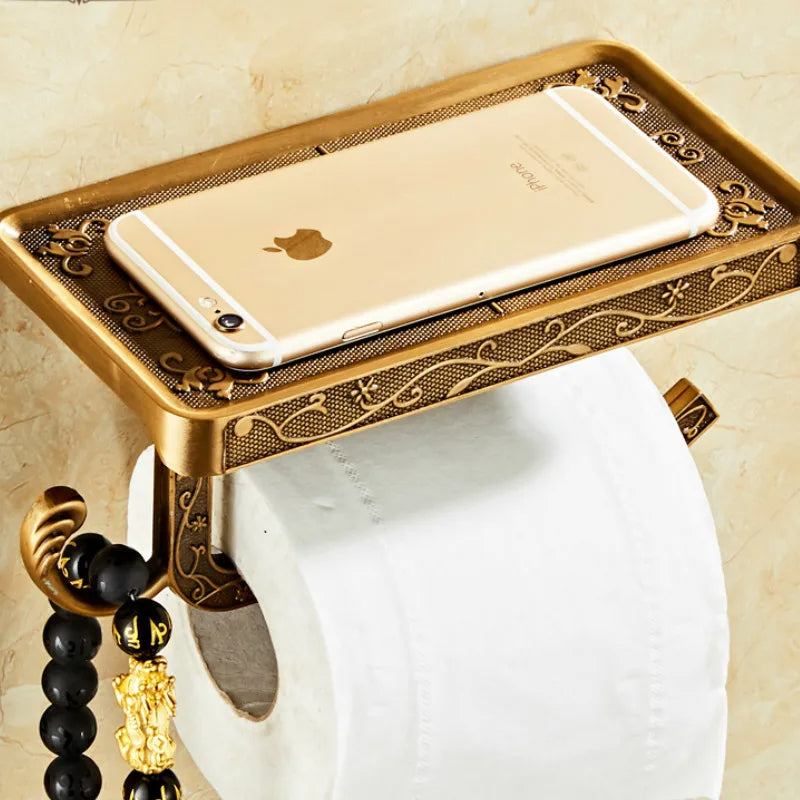 Suporte de Papel Higiênico de Parede Dourado - Organizador para Banheiro