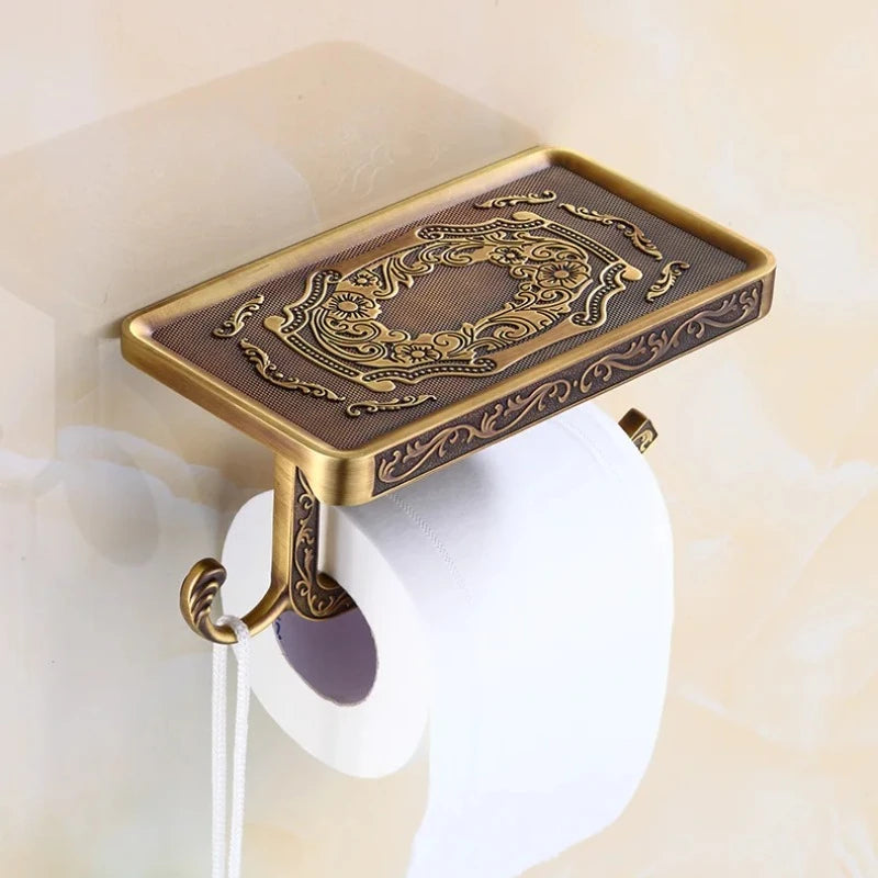 Suporte de Papel Higiênico de Parede Dourado - Organizador para Banheiro