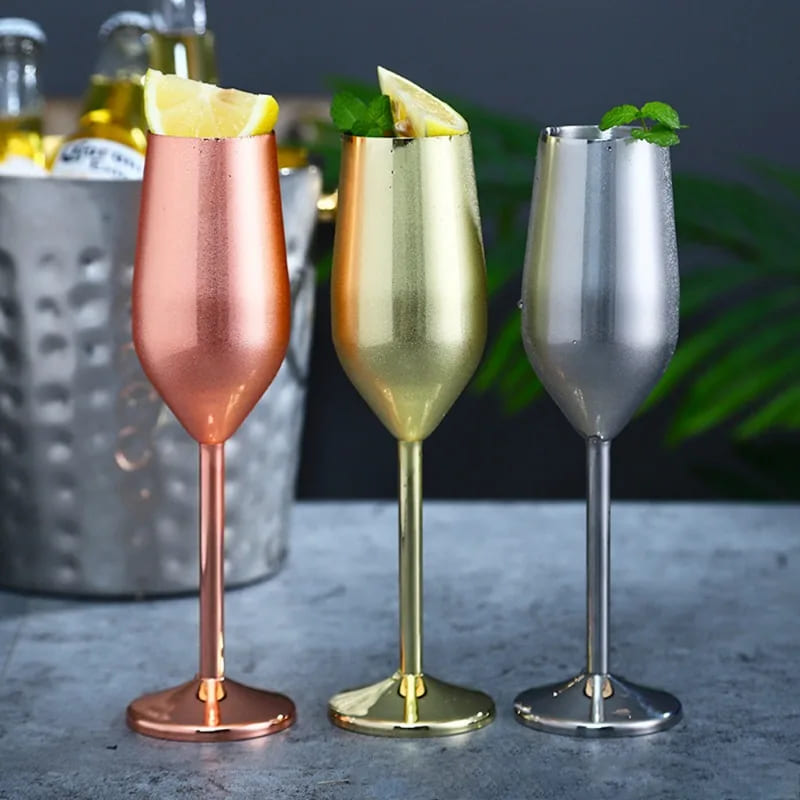 Taça de Champanhe Espumante Colorida de Inox para Bar em Casa